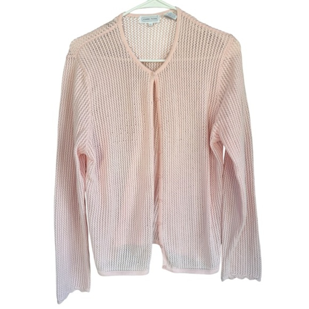 VTG Jeanne Pierre Cardigan‎ Cotton Knit Layering Top Lightweight Pink Sweater L